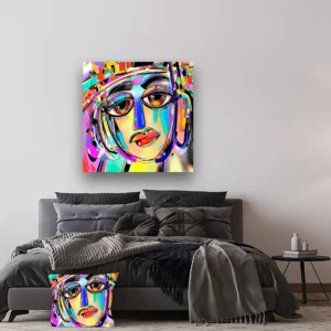 Dibond Gallery 100x100 - Colorful Face - Fotokunst Wanddecoratie Vierkant - nieuw