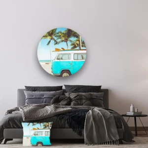 Dibond Gallery 100x100 - VW Beach Bus - Fotokunst Wandcirkel - nieuw