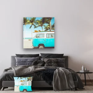 Dibond Gallery 100x100 - VW Beach Bus - Fotokunst Wanddecoratie Vierkant - nieuw