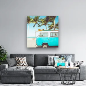Dibond Gallery 120x120 - VW Beach Bus - Fotokunst Wanddecoratie Vierkant - nieuw