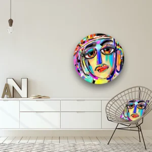 Dibond Gallery 80x80 - Colorful Face - Fotokunst Wandcirkel - nieuw