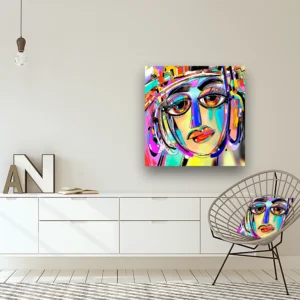 Dibond Gallery 80x80 - Colorful Face - Fotokunst Wanddecoratie Vierkant - nieuw