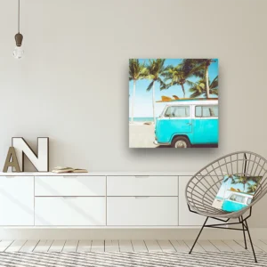 Dibond Gallery 80x80 - VW Beach Bus - Fotokunst Wanddecoratie Vierkant - nieuw