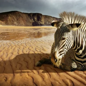 Beach Zebra - Fotokunst Wanddecoratie Horizontaal