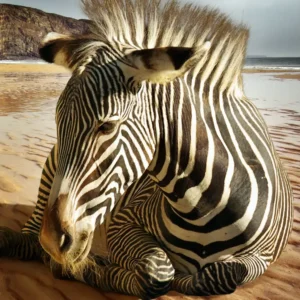 Beach Zebra - Fotokunst Wanddecoratie Verticaal