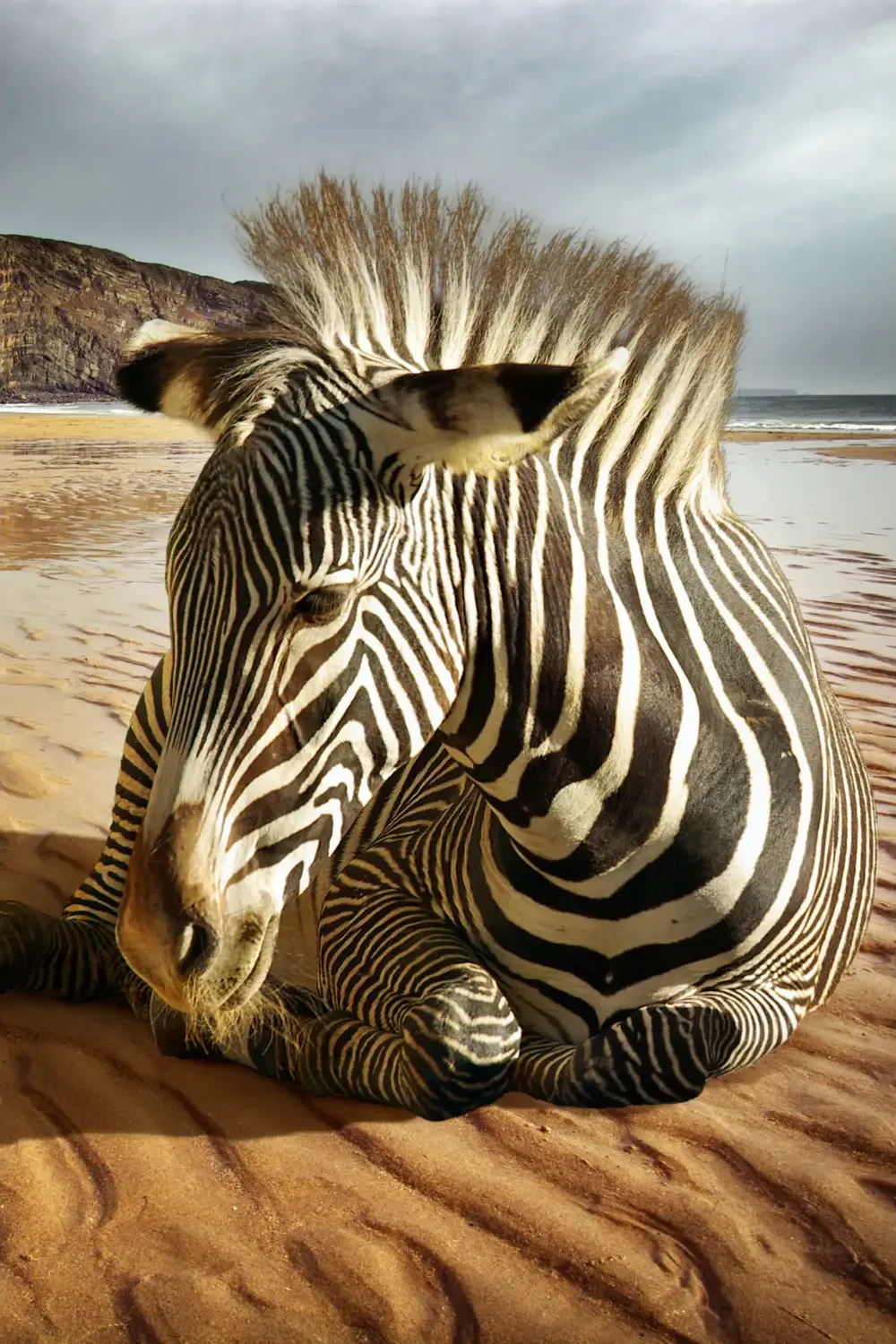 06N4 - Beach Zebra - Fotokunst Wanddecoratie Verticaal