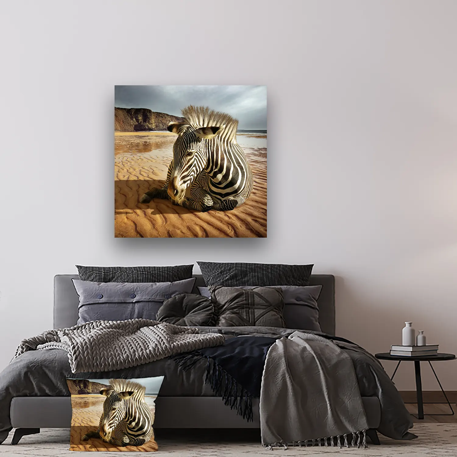 Dibond Gallery 100x100 - Beach Zebra - Fotokunst Wanddecoratie Vierkant
