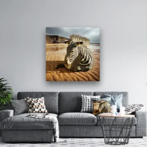 Dibond Gallery 120x120 - Beach Zebra - Fotokunst Wanddecoratie Vierkant