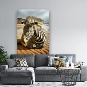 Dibond Gallery 120x180 - Beach Zebra - Fotokunst Wanddecoratie Verticaal
