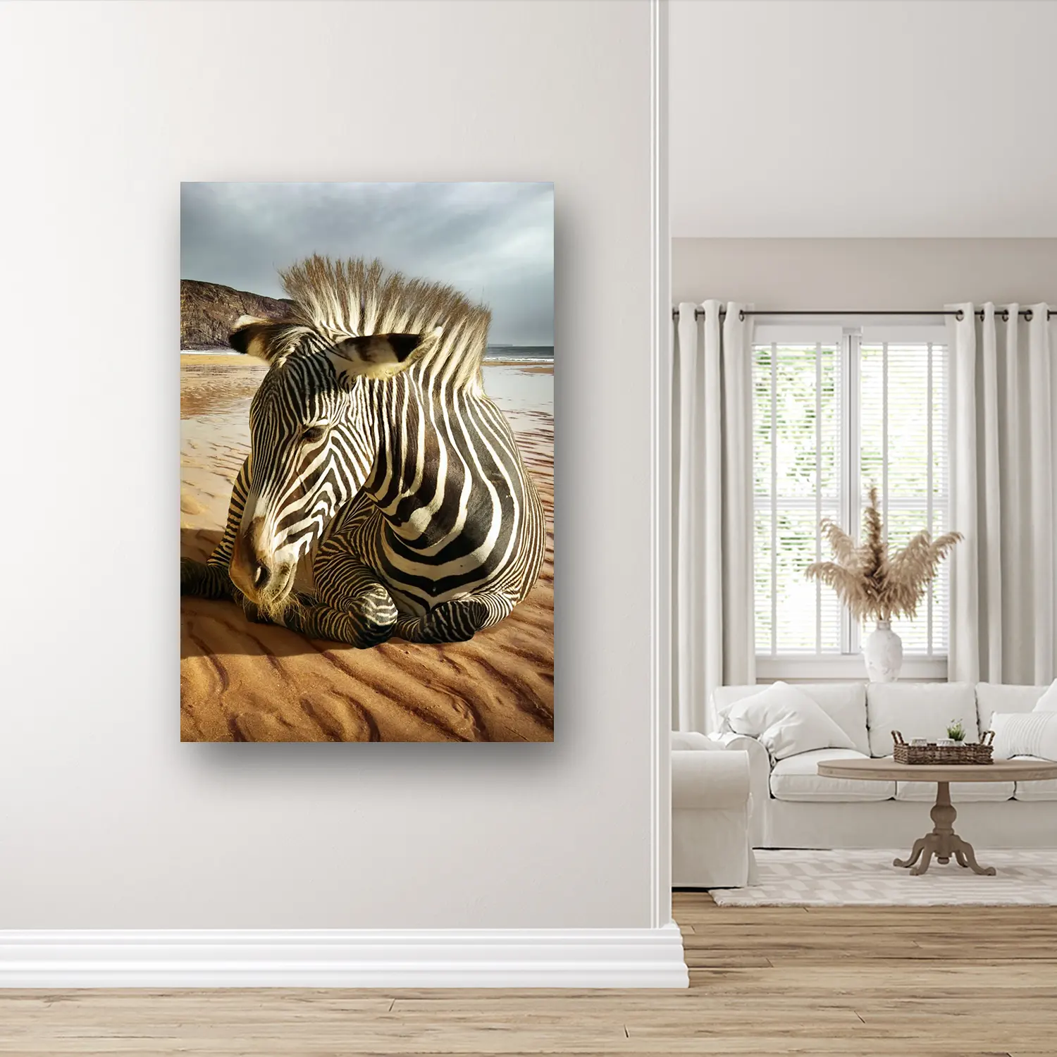 Size Variation 100x150 - Beach Zebra - Fotokunst Wanddecoratie Verticaal