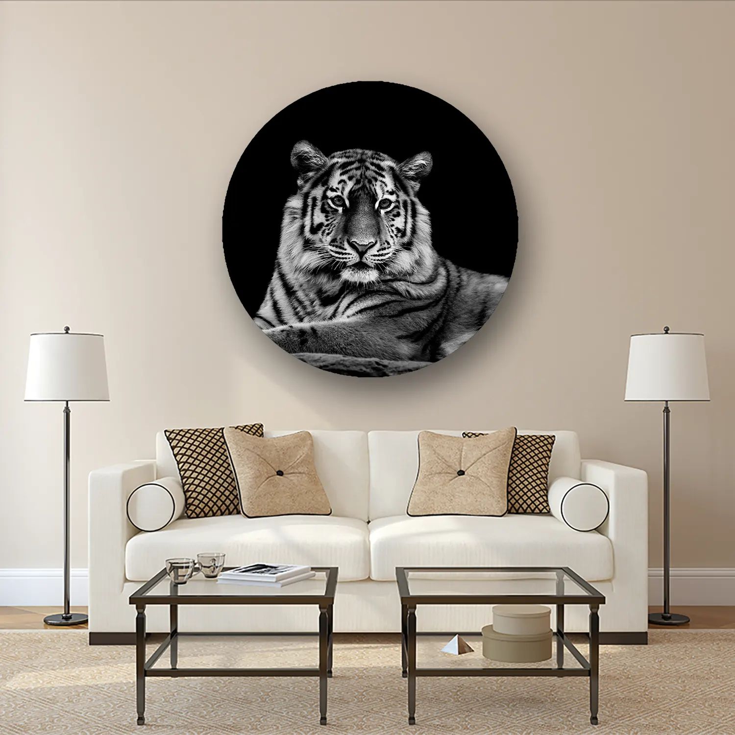 Size Variation 120x120 - The Tiger - Fotokunst Wandcirkel